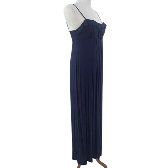Navy Blue Boho Ruffle Hem Empire Waist Maxi Dress • Cottagecore Coquette Boho S - Picture 13 of 16